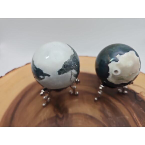 1 Pair Moss Tree Agate Sphere W/Stand 52mm .93lb - Picture 3 of 10
